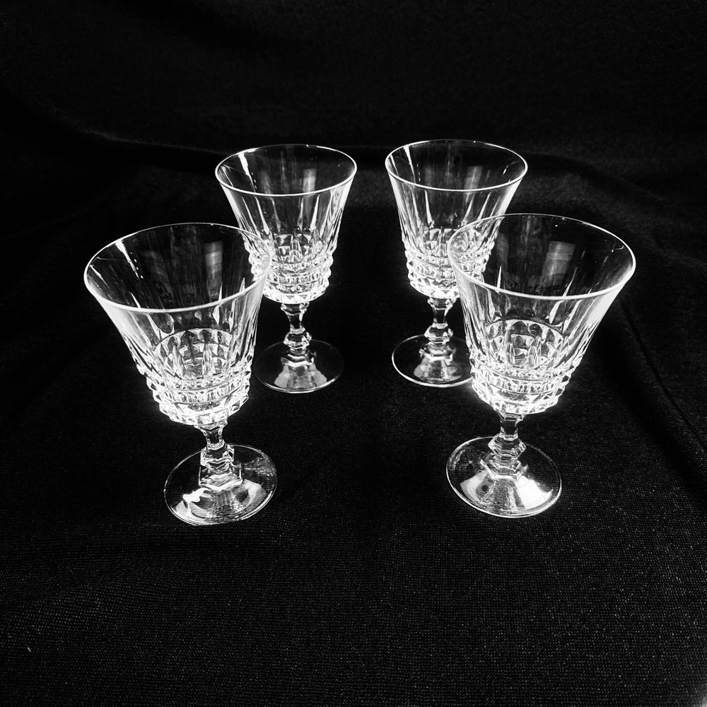 Cristal D'Arques Durand‎ Victoria 4 Water Glasses Etched Crystal 6 1/4 Inch